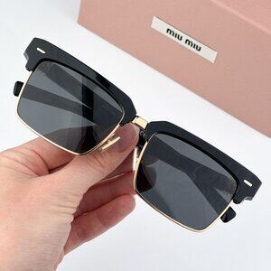 Miu Miu MU10ZS 1AB5S0 BRAND NEW Sunglasses Black Dark Grey Square Unisex